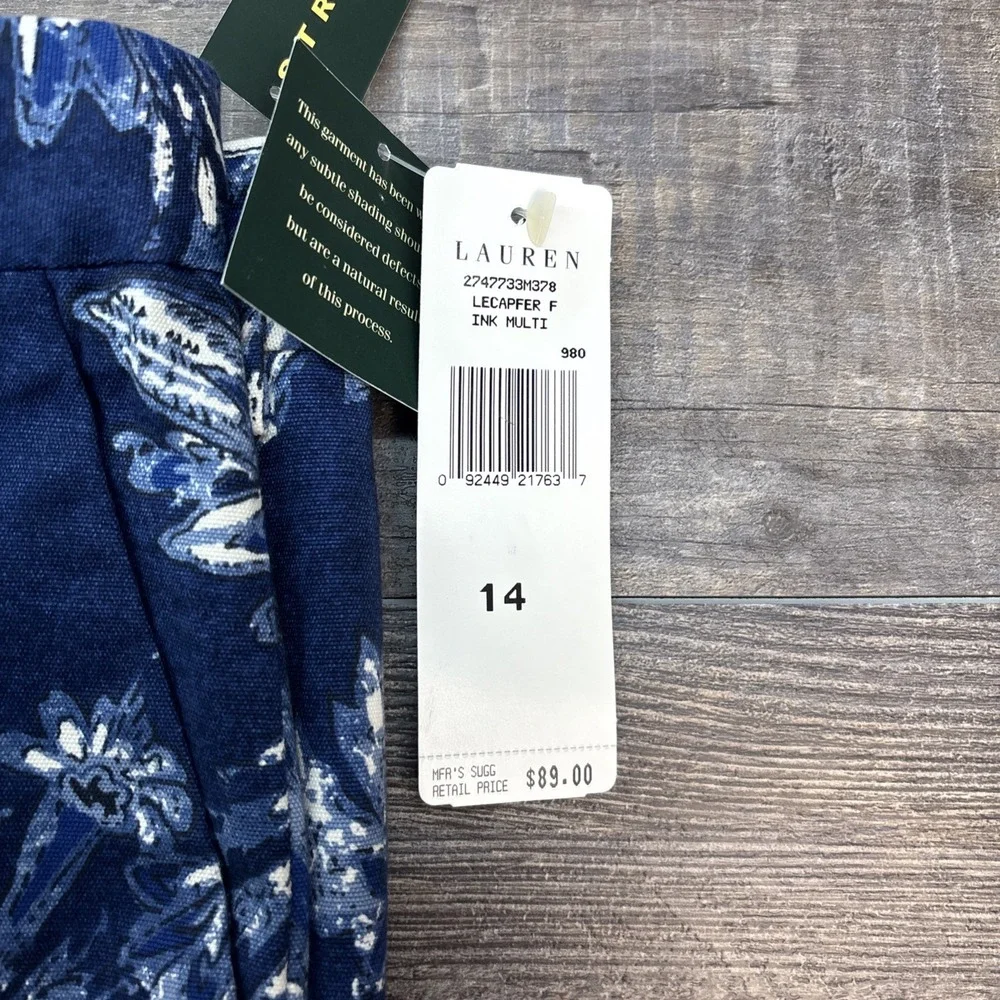 Lauren Ralph Lauren Women's 14‎ Crop Floral Pant Navy Cotton Stretch Pockets NEW - Picture 2 of 11